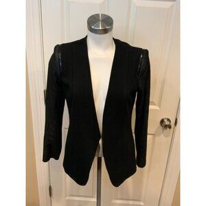 Theory Yaisa Pryor Black Open Front Shoulder Zipper Leather Sleeve Jacket Size S